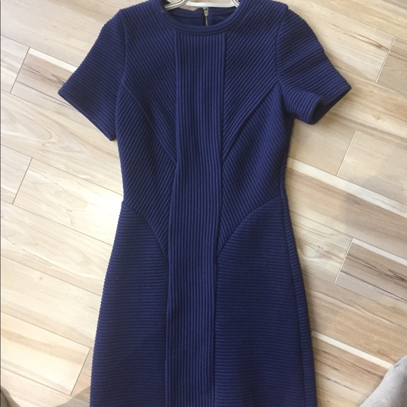 Designer blue textured body-con mini dress with sleeves - Picture 2 of 5